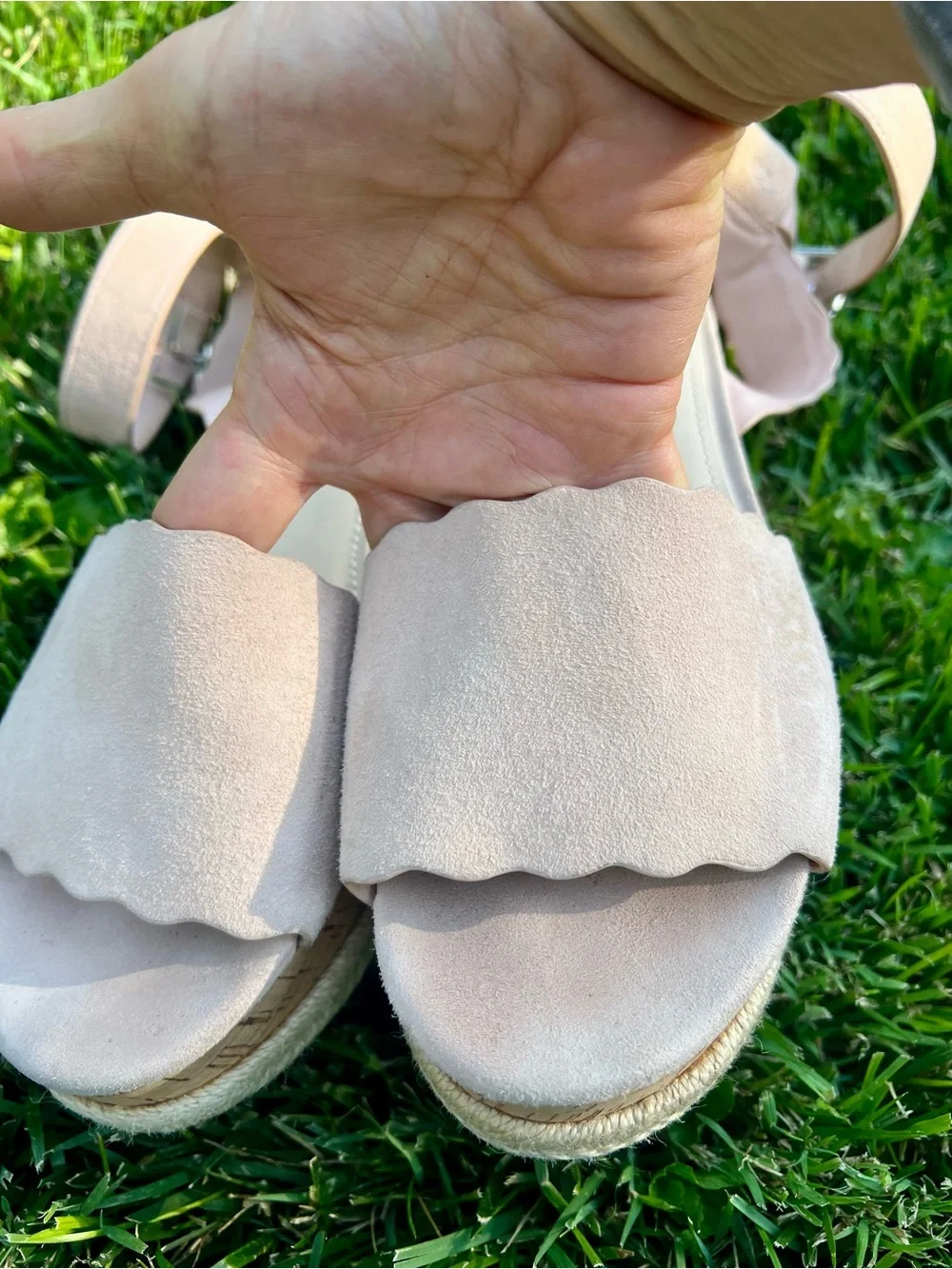 Marc Fisher Nude Pink Suede Platform Espadrilles Wedges Cork Sandal 7.5